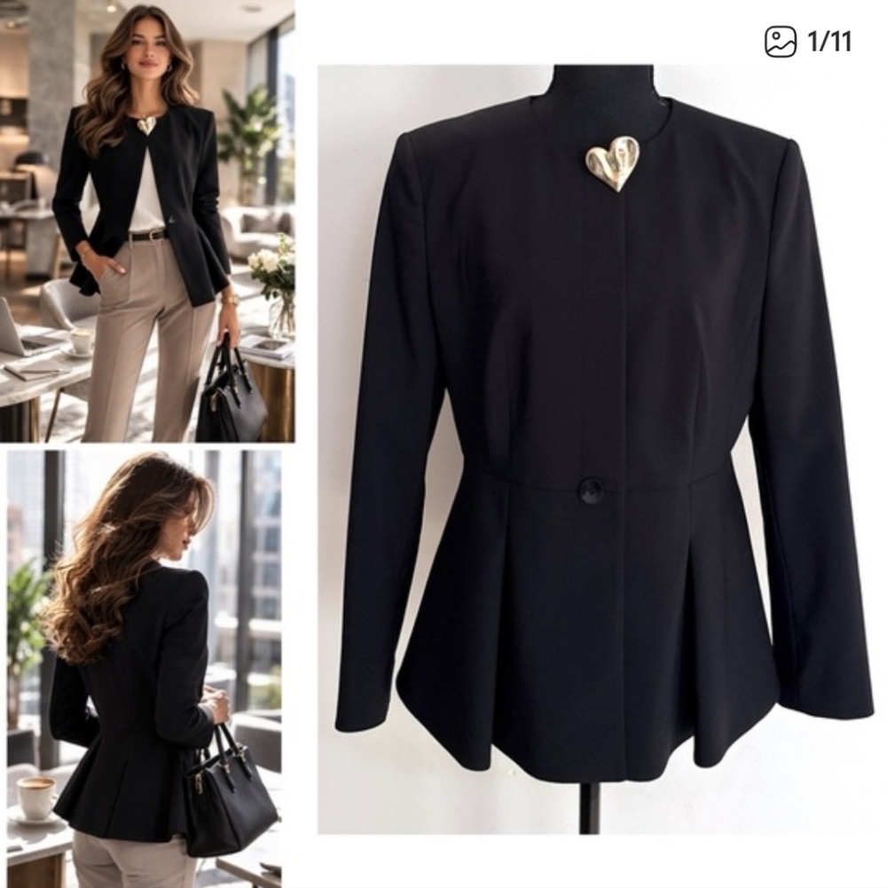BOSS Hugo Boss Virgin Wool Minimalistic Quiet Luxury Black Button Blazer Jacket
